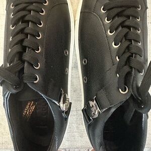 Authentic Versace Black Leather Sneakers with Silver Accents- NW